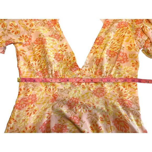 Here comes the Sun lightweight floral flutter sleeve summer dress open back L - Picture 6 of 10